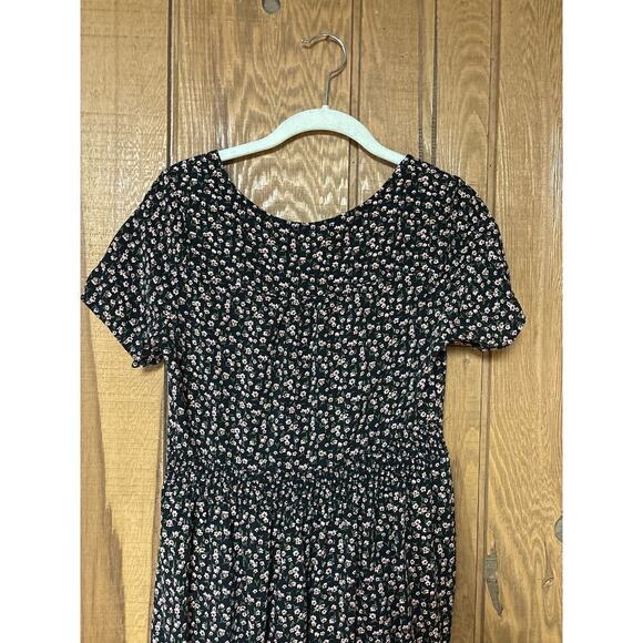 Ditzy Floral Whimsigoth Dark Academia Flirty Babydoll Dress smocked  Back Waist - Picture 8 of 10